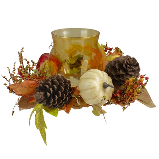 10" Pumpkin, Berry & Pinecone Tealight Candle Holder By Northlight in Orange | 7" x 10" | Michaels®